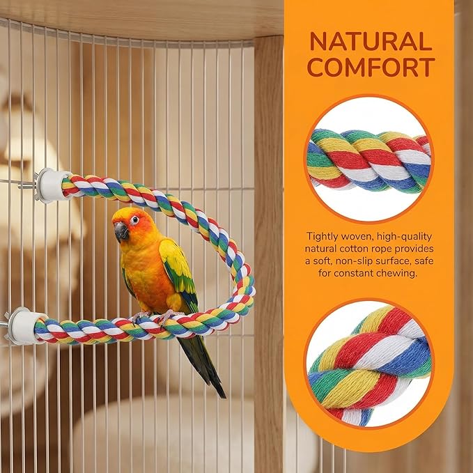 iplusmile Bird Perch 44 Inch Bird Rope Perches for Parrots, Cockatiels, Parakeets, Budgie Parakeet African Greys, Cockatiels, Conures, Budgie Cages Comfy Rope Toy, Colorful