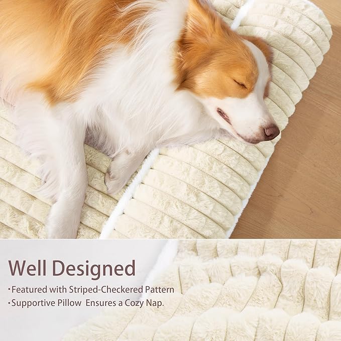 Orthopedic Dog Bed Large Sized Dog with Pillow 36''X24'', Waterproof Soft Comfortable Egg Crate Foam Pet Crate Beds Mat with Removable Washable Cover and Non-Slip Bottom, Cream