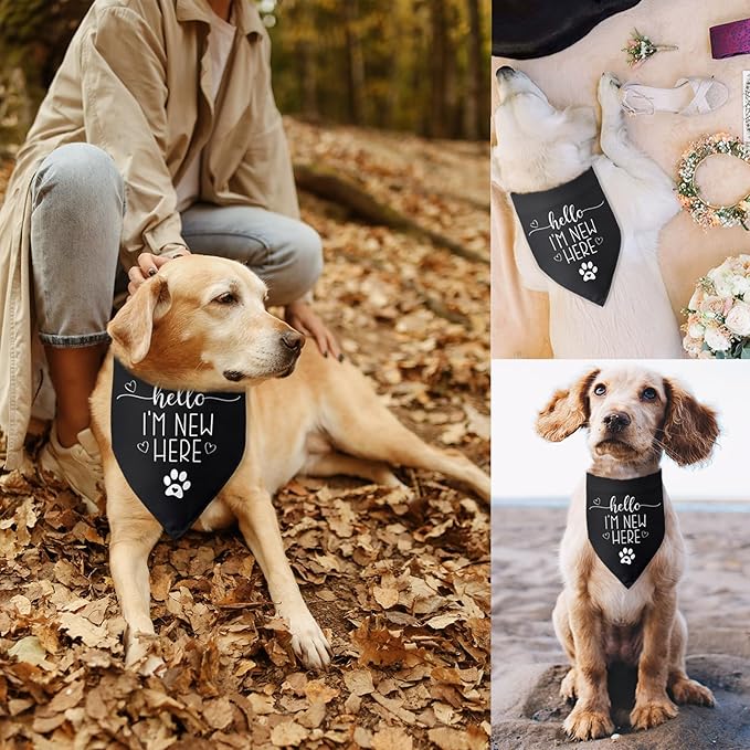 Hello I'm New Here Dog Bandana New Puppy Announcement Gift for New Owners Puppy Bandana Dog Owner Gifts Triangle Bibs Scarf Accessories for Small Medium Dogs Pets