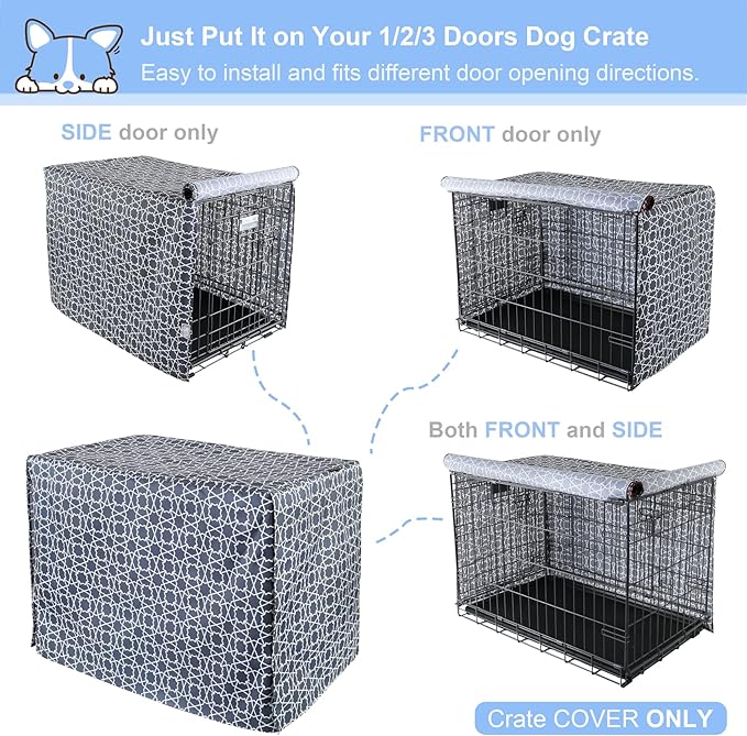 Explore Land Pattern Dog Crate Cover for 30 Inches Wire Cage, Heavy-Duty Polyester 1 2 3 Doors Standard Metal Pet Kennel Enclosure (Morocco)
