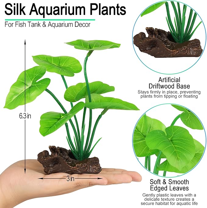 MyLifeUNIT Fish Tank Decor, Silk Aquarium Plants and Hideaway Rock Cave Decor for Betta Fish Tank Accessories, Goldfish, Turtle Tank Decorations
