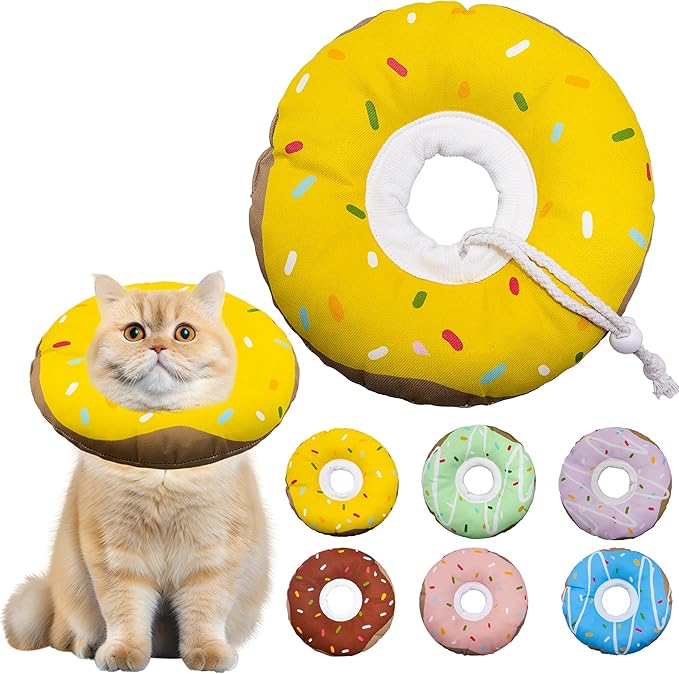 Cat Cone Collar Soft, Adjustable Cat Recovery Collars Kitten Cones to Stop Licking, Cute Donut Collar After Surgery, Cats Neck Pillow Cone Elizabethan Cones of Shame (Waterproof Yellow, Medium)