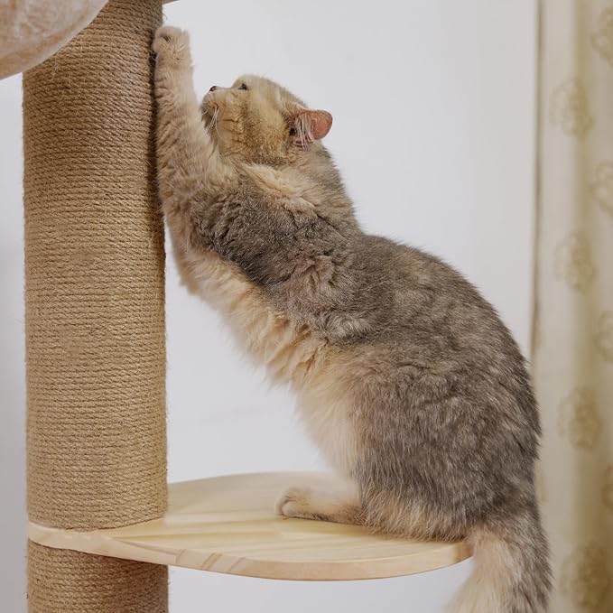 Floor to Ceiling Cat Tree Height (50-120in) Adjustable Cat Tower 5 Tier Hemp Scratching Post High Cat Tree Sturdy Activity Tree Indoor Outdoor Cat Scratching Post Activity Center