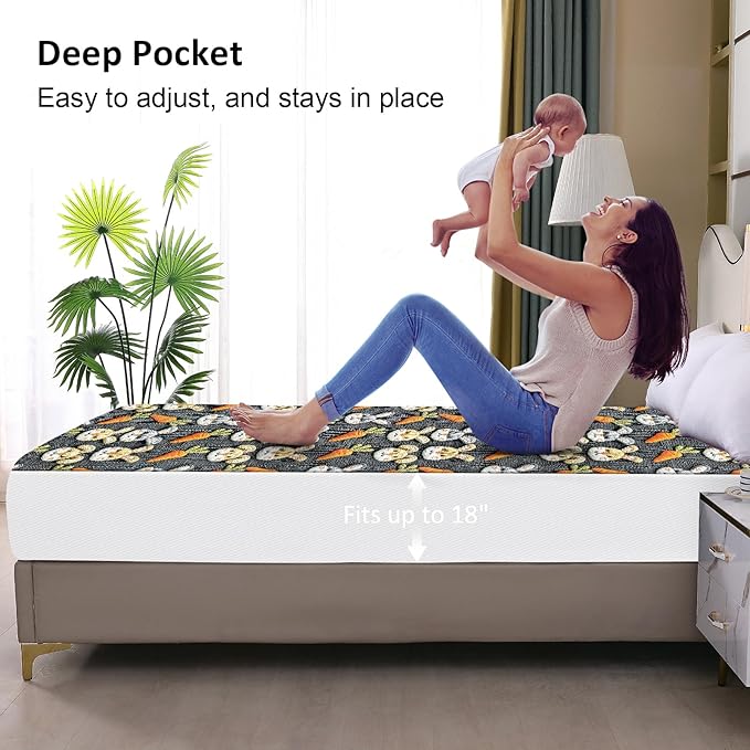 Waterproof Mattress Protector Full, Fitted Sheet Style Breathable Mattress Cover with Deep Pocket Fits Up to 18'', Noiseless Bed Cover for Kids Adults Pets, Machine Washable (Gray-Carrot, Full)
