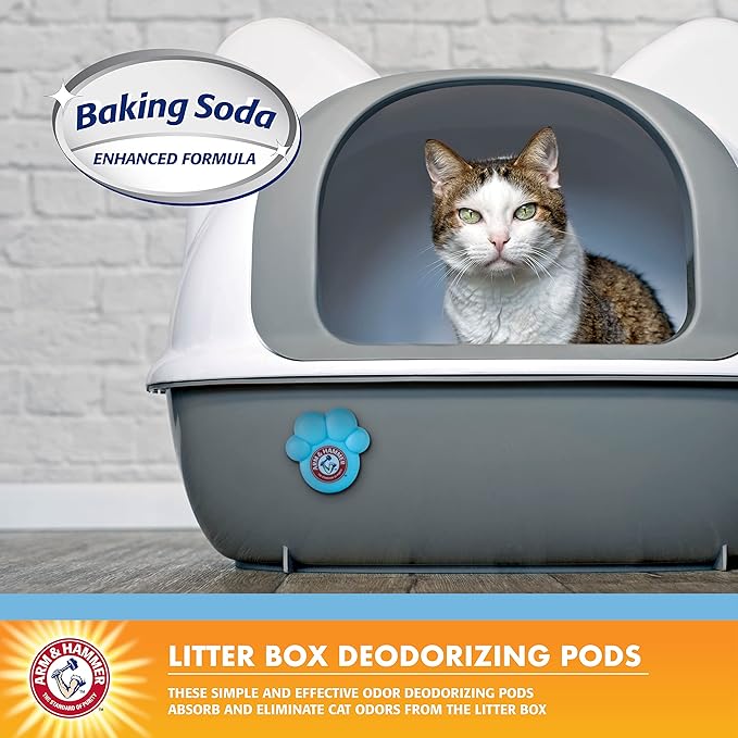 Arm & Hammer Pets Cat Litter Box Deodorizer Pods, Adhesive Odor Absorbing Gel Pods with Fresh Breeze Scent for Litter Pan Area, Easy Stick On Cat Box Freshener, 2 Pcs/Pack