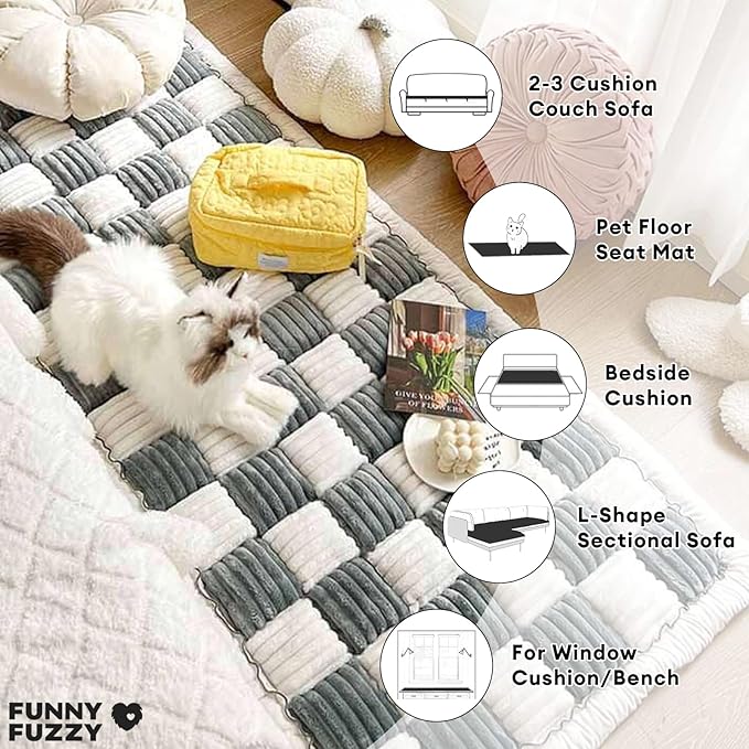 FUNNY FUZZY Pet Couch Covers for Sofa, Couch Covers for Dogs Washable Dog Couch Cover Protector Cream-Colored Furniture Sofa Covers for Dog Handmade Pure Cotton Pet Bed Mat (Grayish Blue, 27.6"×70.9")