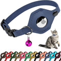 Breakaway Airtag Cat Collar with Removable Bell - Leather Soft Pet Collar with Apple Air Tag Holder - Adjustable GPS Collars for Girl Boy Cats Kitten Puppy - Lightweight, Cute and Comfortable (Blue)