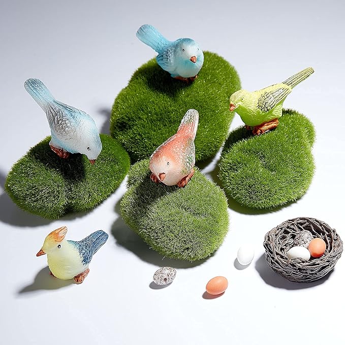 Jetec 30 Pieces Garden Accessories Bird Decorative Figurines Miniature Bird Figurines for Garden, Dollhouse Miniature, Cake Topper, Micro Landscape, Yard Bonsai Decal, Home Decoration