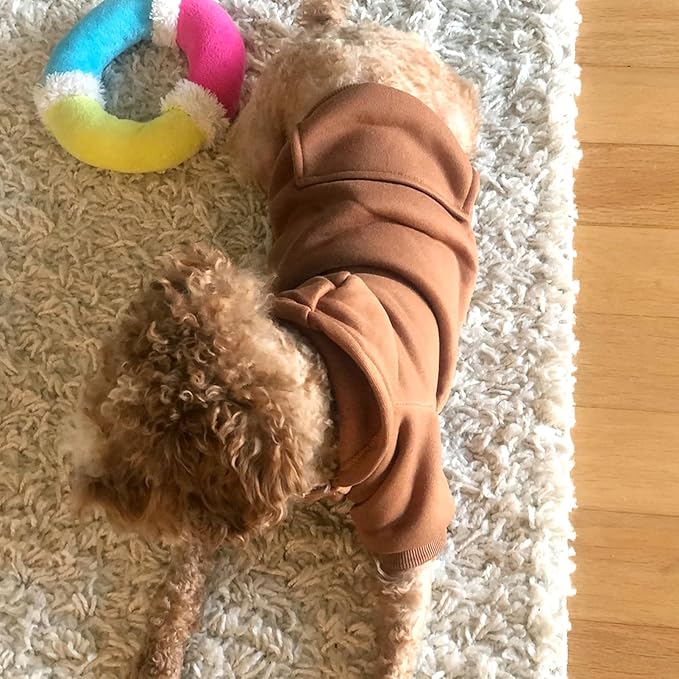 Jecikelon Winter Dog Hoodie Sweatshirts with Pockets Warm Dog Clothes for Small Dogs Chihuahua Coat Clothing Puppy Cat Custume (Coffee, XX-Small)