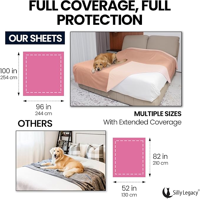 SILLY LEGACY Thin Reversible Waterproof Protective Cover or Liner for Bed or Couch (Queen Size, 96 x 82 inch), for Dogs and Cats, Babies; Incontinence, Dirt, Drool