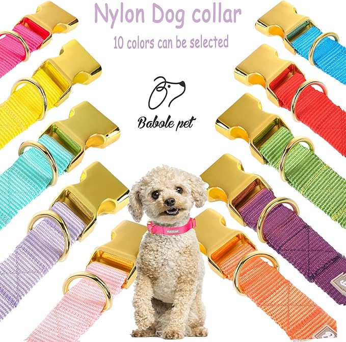 Nylon Dog Collar - Adjustable Rose Red Soft Webbing Dog Collars for Small Medium Large Dogs Boy Girl Puppy Collar with Safety Metal Buckle XS