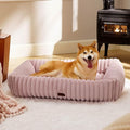Bedsure ComfyFleece™ Cute Dog Bed for Large Dogs - Washable Furry Puppy Beds, Rectangle Orthopedic Corduroy Fleece Pet Beds with Removable Zipper Cover, 36x27x8inches, Blush Pink