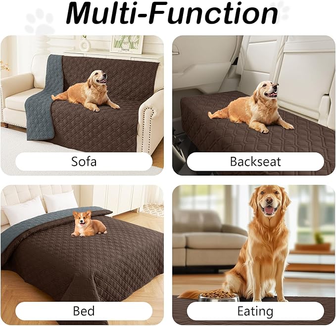 hyha Waterproof Dog Bed Blanket, Soft Pet Blankets, Waterproof Couch Cover for Dogs, Reversible Sofa Covers Washable for Furniture (30x70 Inch, Chocolate/Dark Grey)