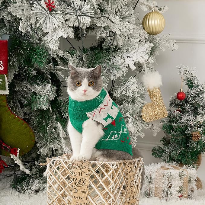 Stretchy Cat Christmas Sweater - 2 Packs Christmas Sweaters for Cats | Snug Winter-Ready Knit for Boy/Girl Cats & Kittens(Scarlet, Large)