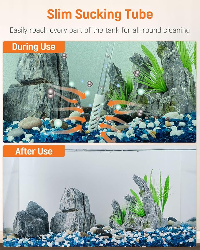 Pawfly 10 Gallon Aquarium Vacuum Gravel Cleaner, Manual Water Changer Siphon with Long Hose and Cleaning Brush Pad for Water Changing and Sand Washing