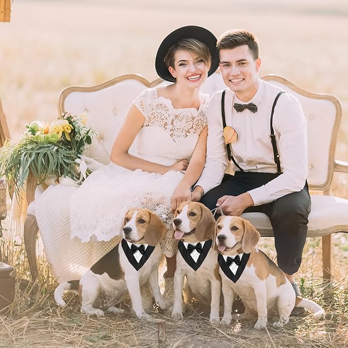 ADOGGYGO Formal Dog Tuxedo, Wedding Dog Bandana Collar with Bowtie, Adjustable Pet Birthday Wedding Tux Outfit for Medium Large Dogs (L, Black)