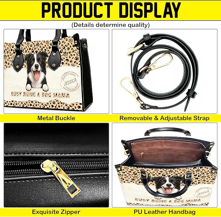 Personalized Pet Mom Leather Handbag – Custom Name Dog Cat Photo Purse, Pet Lover Gifts for Women, Christmas