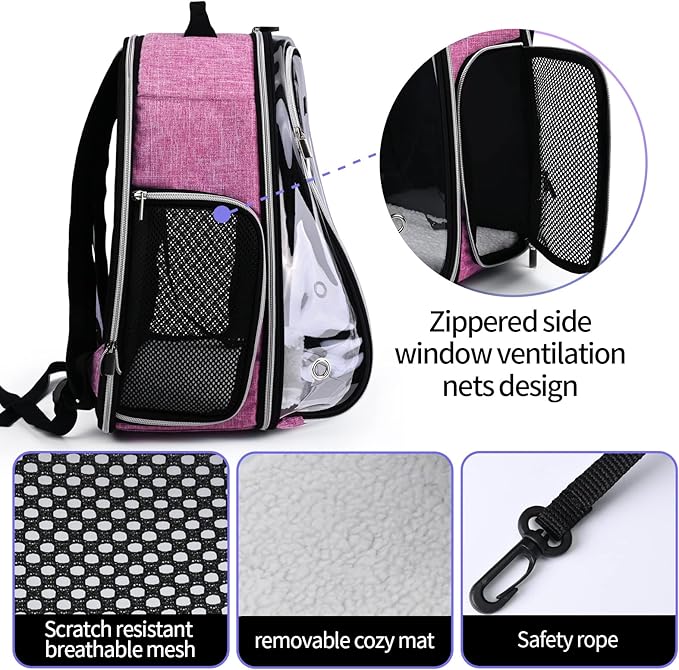 BAGLHER Cat Carrier Backpack Bubble - Fit Up to 18 Lbs - Airline-Approved Dog Backpack Carrier for Small Pets Puppies Dogs Bunny, Space Capsule Dog Carrier Backpack for Travel Outdoor Hiking, Pink