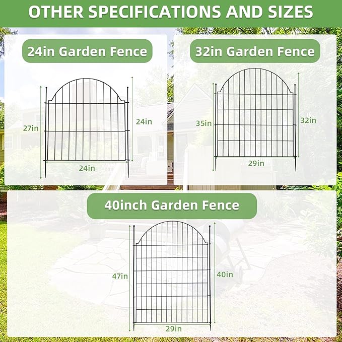 5 Panels Decorative Garden Fencing with Gate for Yard, 40in (H) x 11.8ft (L) No Dig Animal Barrier Fence, Rustproof Metal Wire Outdoor Dog Fences Panel Border with Temporary Ground Stakes
