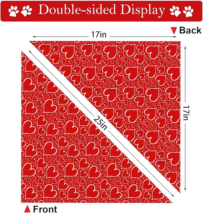 Valentines Dog Bandanas, Heart Red White Heart Dog Scarf, Mother's Day Dog Bandana for Medium Large Dogs Pets
