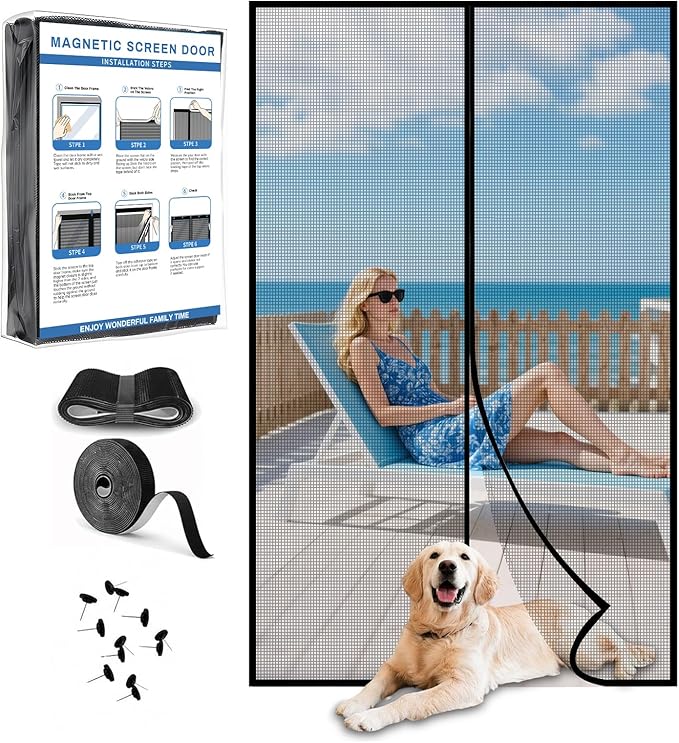 Upgraded PET Mesh Magnetic Screen Door Stronger Than Fiberglass and Polyester,Hands Free,Keep Bugs Out,Pet & Kid Friendly,Fit Door Size 36" X 82", Screen Size 38" X 84"