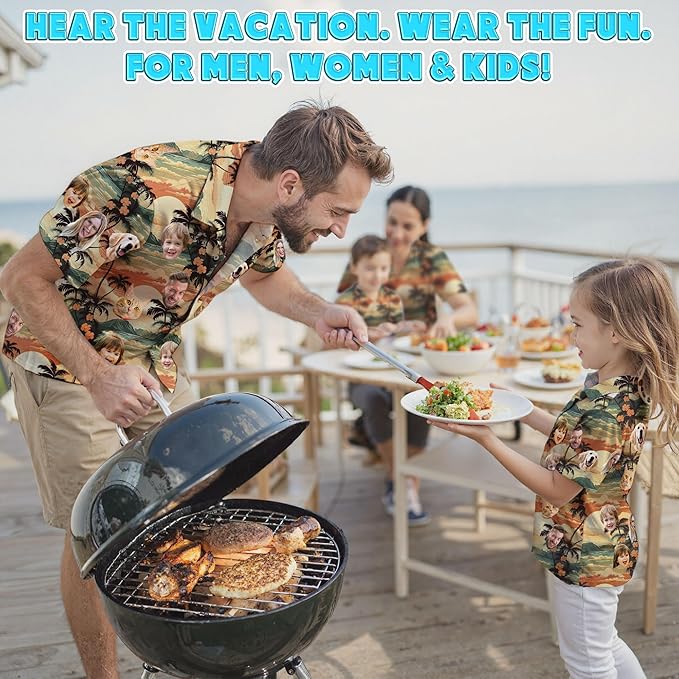 Custom Hawaiian Shirt with Face Photo Picture for Men Women Kids Youth Adult, Tropical Personalized Hawaiian Shirts Gift