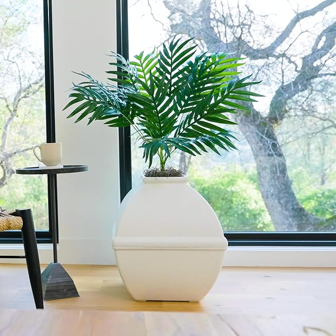 Good Pet Stuff Hidden Litter Box Planter, Decorative Cat Litter Enclosure with Carbon Filter, Artificial Plant, Easy Clean, Indoor Design, Courtyard Square Style, Base Kit, White Birch