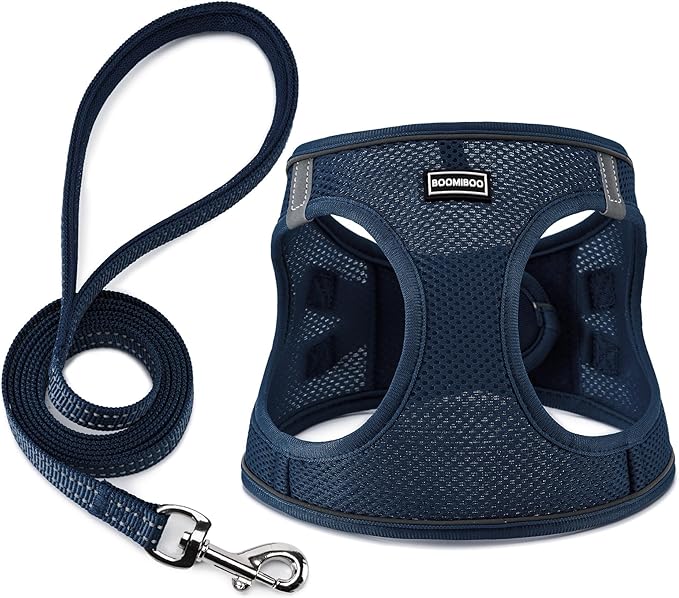 Dog Harness with Leash Set, No Pull Adjustable Reflective Step-in Puppy Pet Vest Harnesses for Small Medium Large Dogs and Cats,Navy Blue M