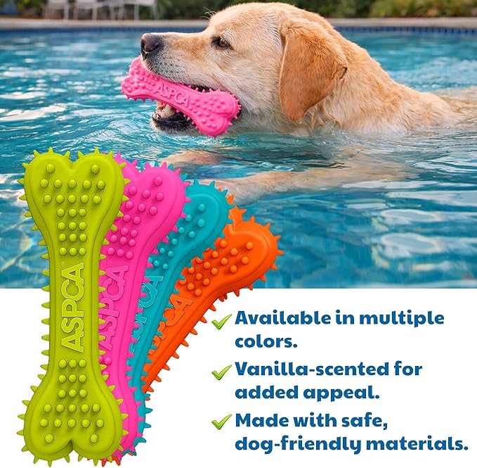 ASPCA 2-Pack Spiky TPR Puppy Teether Bones – Vanilla-Scented Teething Toys for Gum Relief, Gentle Chewing & Interactive Play