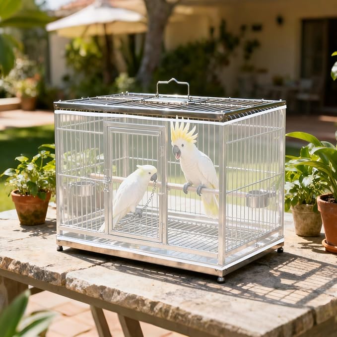 Fengek 2 Pcs Adjustable Bird Cage Cover & Seed Catcher Net - Stretchy Bird Cage Accessories for Night Cover & Seed Guard (White)