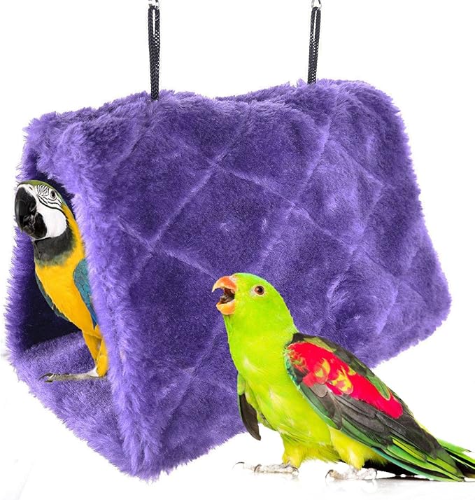 MOACC Winter Warm Bird Nest House Shed Hut Hanging Hammock Finch Cage Plush Fluffy Birds Hut Hideaway for Hamster Parrot Macaw Budgies Eclectus Parakeet Cockatiels Cockatoo Lovebird (M, Purple)