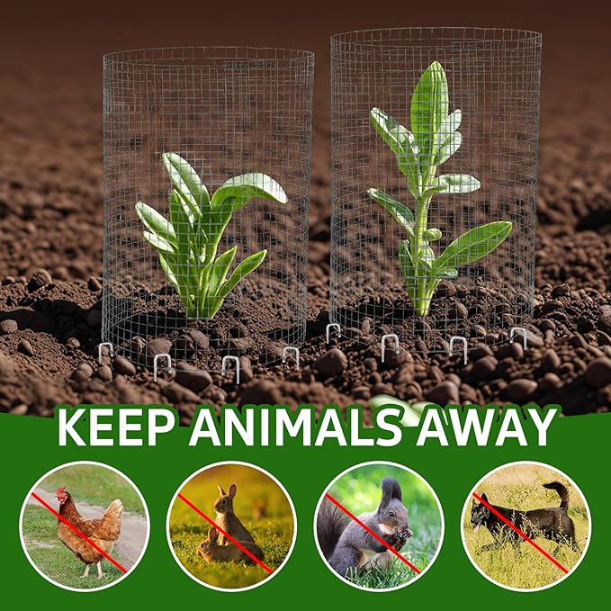 CIEOVO Wire Plant Protector from Animals, Metal Mesh Plant Cage Covers Rustproof Wire Plant Cages 30 U-Stakes and 100 Ties for Plants Keeping Bunnies Chicken Squirrels Birds Chicken Duck Out
