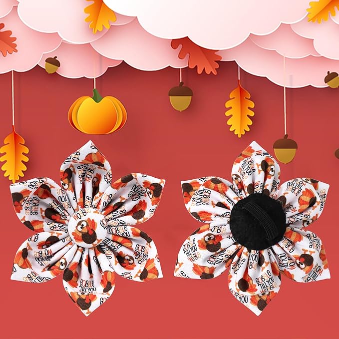 Thanksgiving Dog Collar with Flower, Turkey Cotton Flower Collar for Puppy Girl Dog or Cat, Autumn Flower Collar with Durable Metal Buckle, Thanksgiving Pet Collar, XS, Neck 8-12in
