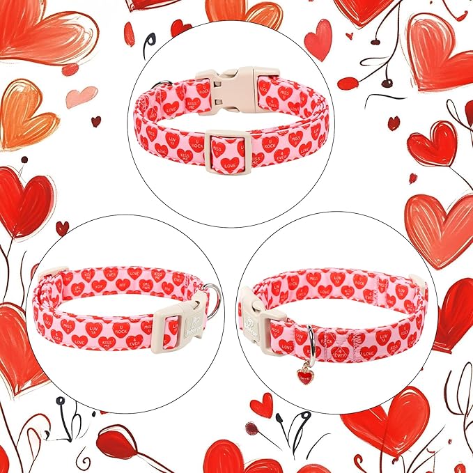 Valentines Dog Collar for Large Dogs - Valentine Red Conversation Hearts Dog Collars, Love Boy Girl Dogs Collars, Lightweight Adjustable Cute Puppy Collar with Quick-Release Buckle L