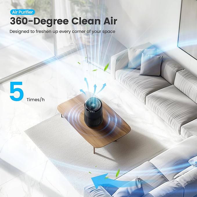 Air Purifiers for Bedroom Home for Smoke Pet Dander Odors, Air Purifier with Sleep Mode Small Air Purifier with Fragrance Sponge for Bedroom Office, Blue Ambient Light, 23dB Quiet, 2 Pack Black
