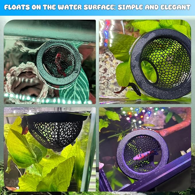 Floating Betta Hide & Shrimp Cave – 3D Printed Aquarium Decor, Multi-Functional Hammock, Feeding Ring & Safe Resting Spot for Betta, Shrimp & Small Fish (PLA, Eco-Safe)