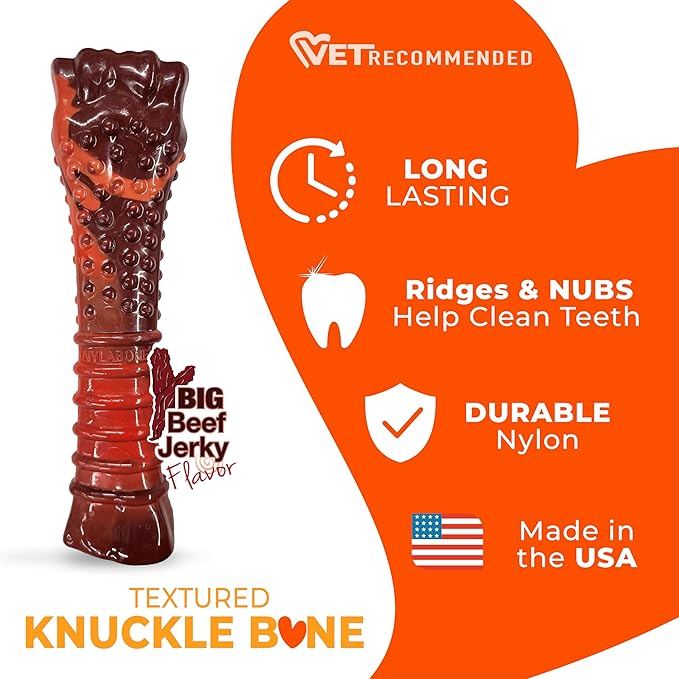 Nylabone Textured Bone Power Chew Toy for Dogs, Durable & Tough Dog Toys for Aggressive Chewers, Beef Jerky Flavor, X-Large Dogs - Over 50 Ibs, 1 Count