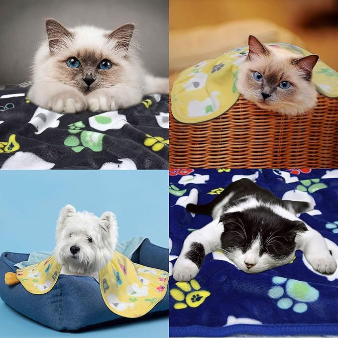 Rezutan Small Dog Blankets 3 Pack for Pet Cat Soft Fuzzy Washable Puppy Blankets,Reversible Elephant & Paw Print Suitable for Dog Kennels & Beds, Sofas Gifts Puppy Essentials, 24x20 inch