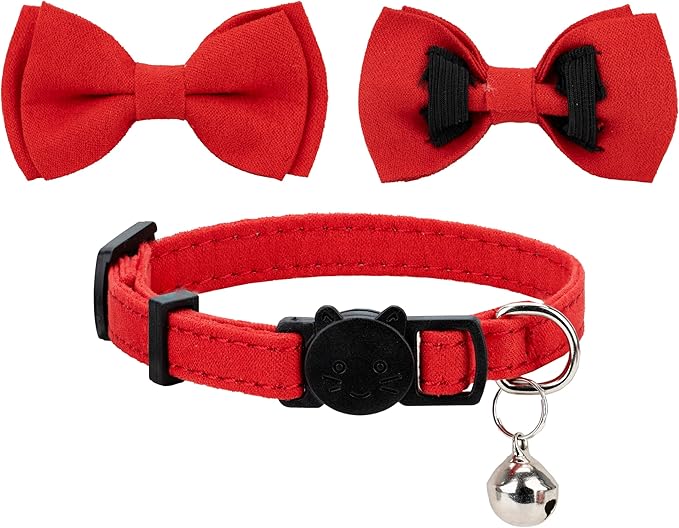 Collar for Cat Pet Breakaway with Bell Bowtie Detachable Bow Adjustable Safety Kitten Puppy Girl Boy 2pcs Christmas-A
