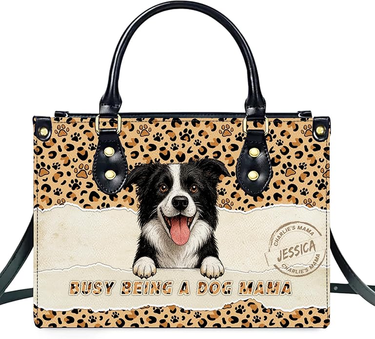 Personalized Pet Mom Leather Handbag – Custom Name Dog Cat Photo Purse, Pet Lover Gifts for Women, Christmas