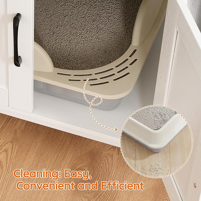 HOOBRO Litter Box Enclosure, Litter Box Furniture with Storage, 2-in-1 Hidden Cat Furniture with Shelf, 2 Dangling Plush Balls and 1 Toy Ball, Large Wooden Cat Washroom, White WT78MW01