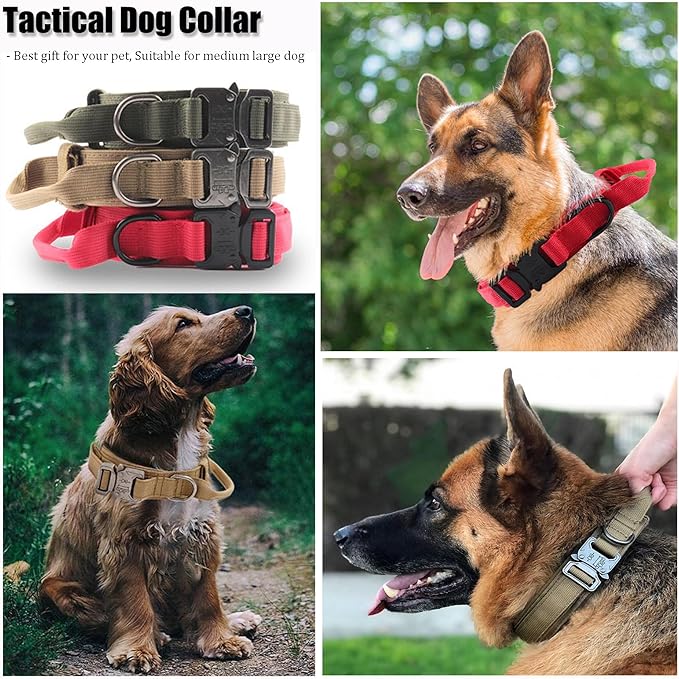 Tactical Dog Collar, Adjustable Military Training Nylon Dog Collar with Control Handle and Heavy Quick-Release Metal Buckle for Small Medium Large Dogs, Black XXL