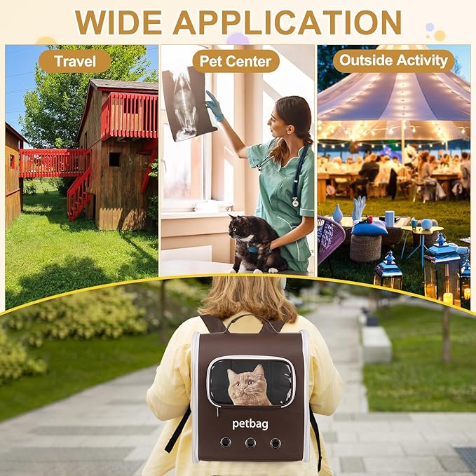 Pet Backpack Carrier, Portable and Ventilated, Oxford Cloth, Dogs Cats and Small Animals Travel Bag 14.17", (Brown, 1 Pcs), Intended for Hiking/Camping/Traveling