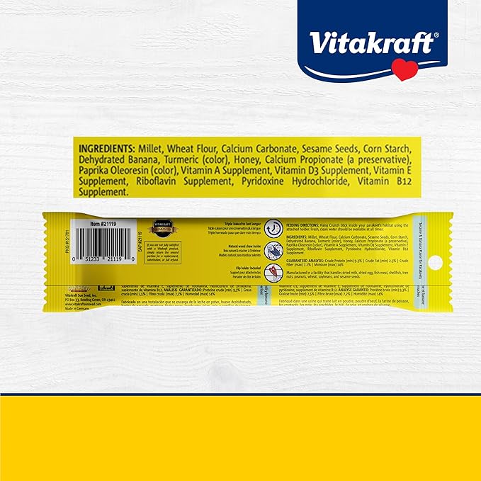 Vitakraft Crunch Sticks Parakeet Treat - Pet Bird Treat Toy - Long-Lasting Chewing Fun (Sesame & Banana)