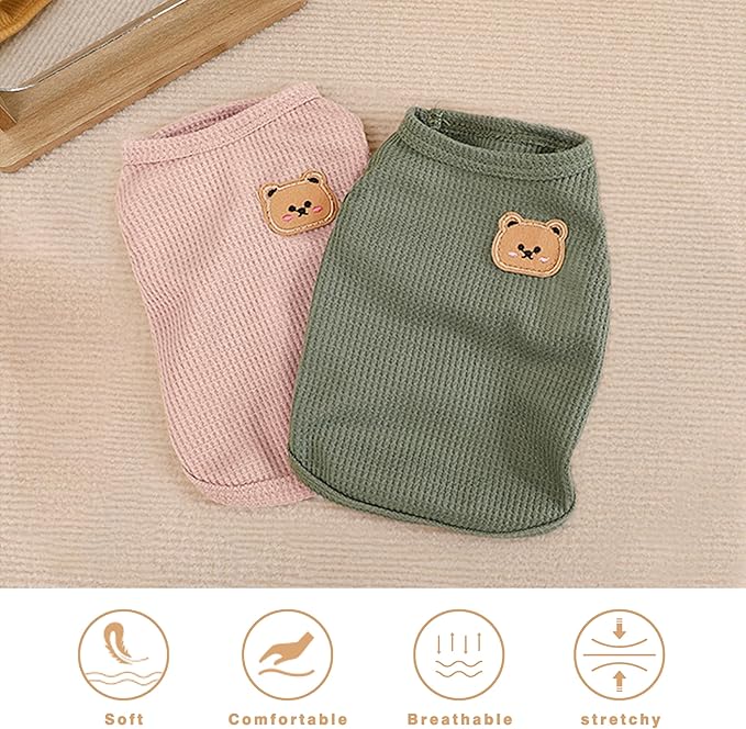Waffle Knit Cat & Dog T Shirt for Small Dogs, Stretchable Puppy Shirt for Sphynx Cats & Small Breeds, Pet Clothes | Breathable Summer/Winter Apparel for Newborn(2PCS Small)