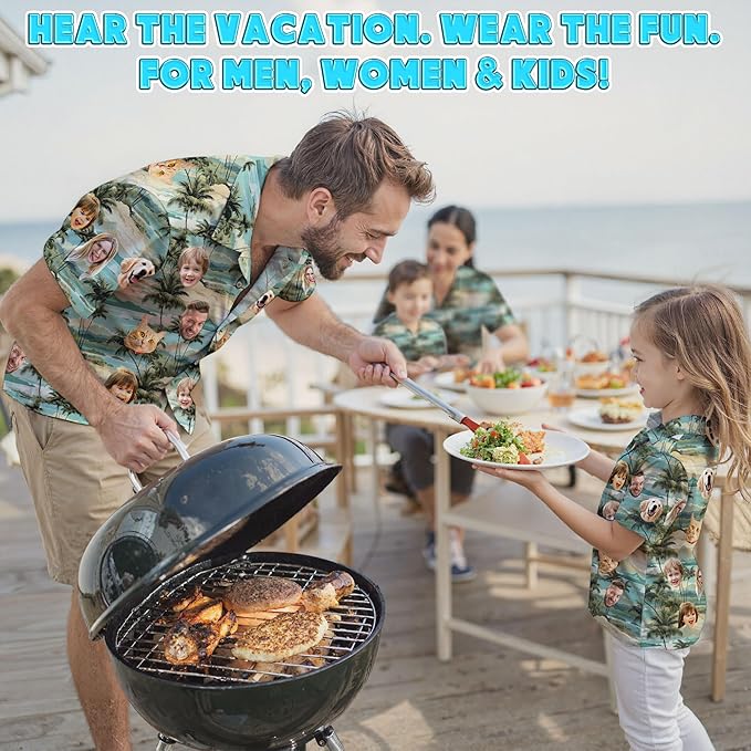 Custom Hawaiian Shirt with Face Photo Picture for Men Women Kids Youth Adult, Tropical Personalized Hawaiian Shirts Gift