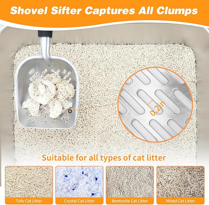 Heavy-Duty Cat Litter Scoop with Holder, Metal Cat Scooper Holder Trash Container, Aluminum Kitty Poop Sifting Shovel Captures All Clumps, Speed Sifter Litter Box Scooper with Cats Caddy