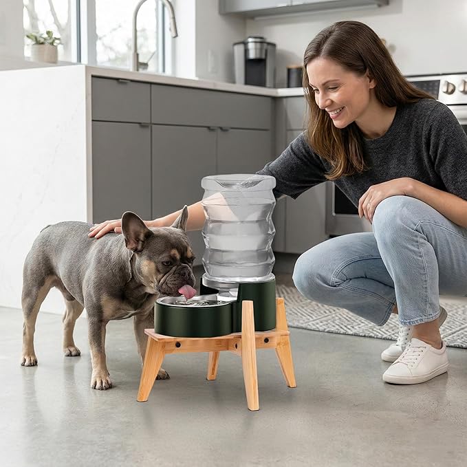 Dog Water Bowl Dispenser Stand - Elevate/Raise Automatic Dog Feeder, Food/Water Dispensers - Adjustable, Fits Various Shapes and Sizes - Natural Bamboo
