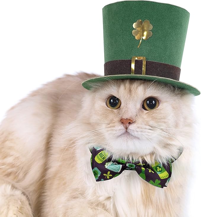 2 Pack St. Patrick Day Cat Collar with Bow Tie,Holiday Kitty Kitten Collar with Bell for Male Female Boys and Girls (I'm Irish)