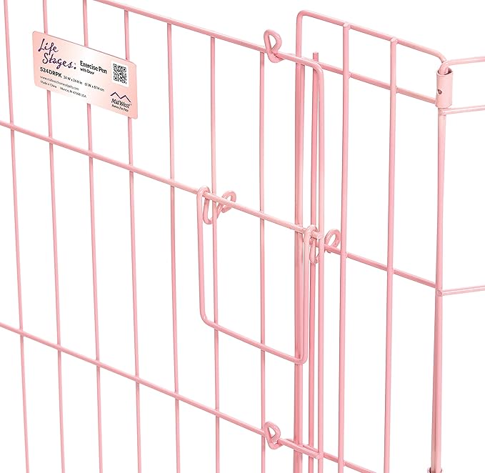 MidWest Homes for Pets Folding Metal Puppy / Dog Exercise Pen, Indoor/Outdoor Playpen with Door, 16 Sq Feet of Play Space, 24-Inches Tall, Pink